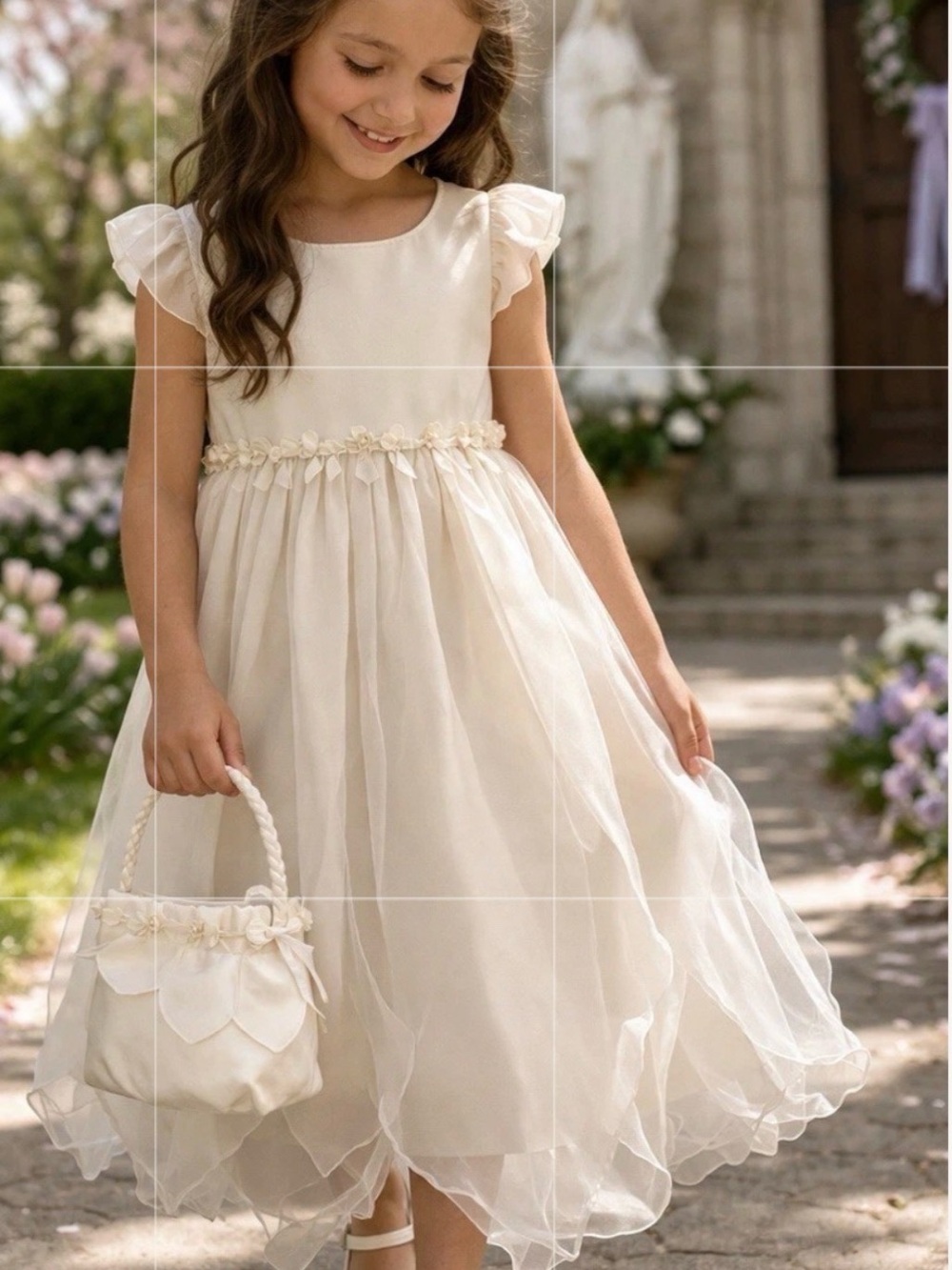 Girls Ivory Tulle Dress | Flower Girl / Special Occasion | Elegant Lace Detail